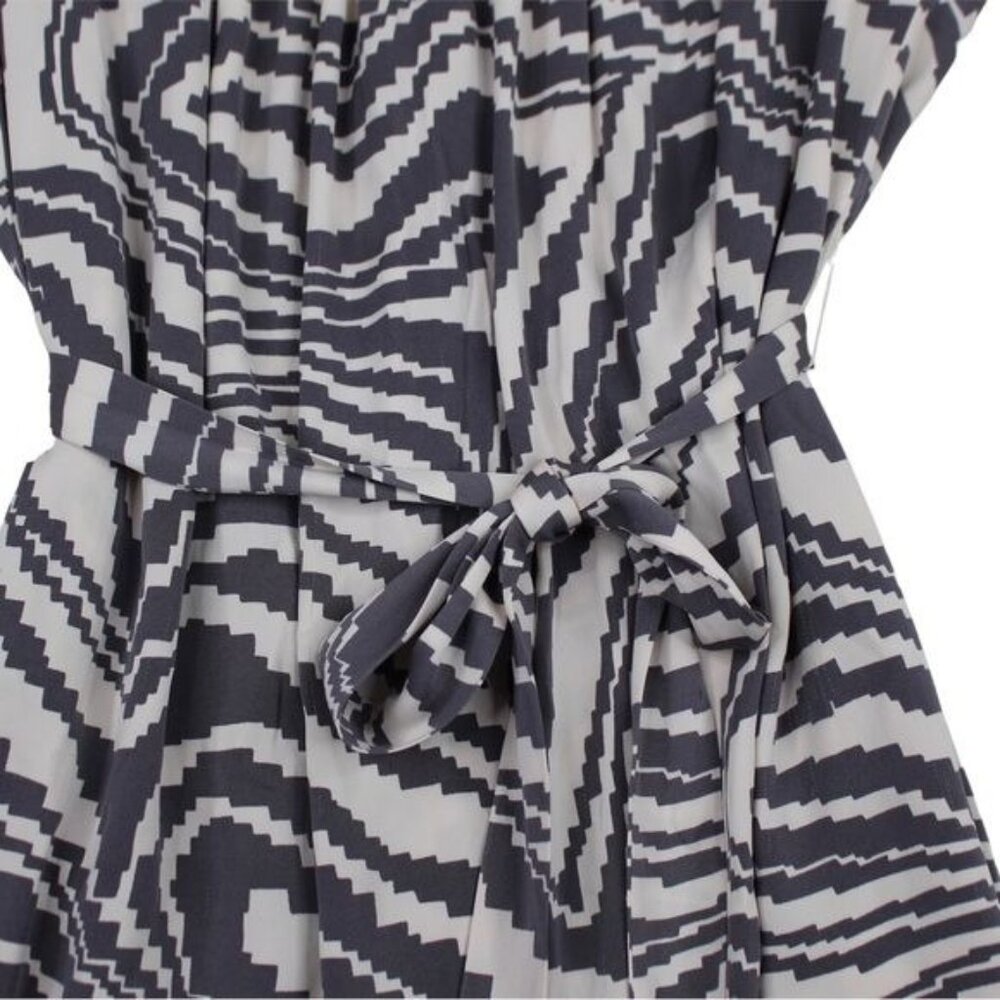 Trina Turk Women Zebra Dress Silk Size 2 Gray Cream Short Sleeve Shift Belted - Picture 7 of 12